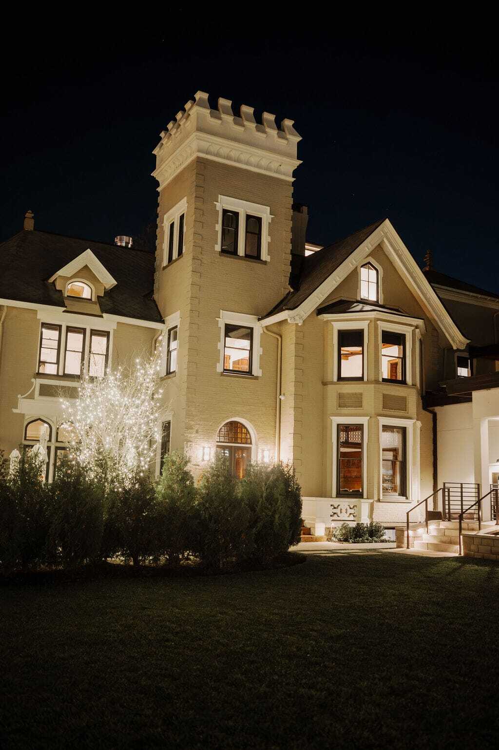mansion glowing at night